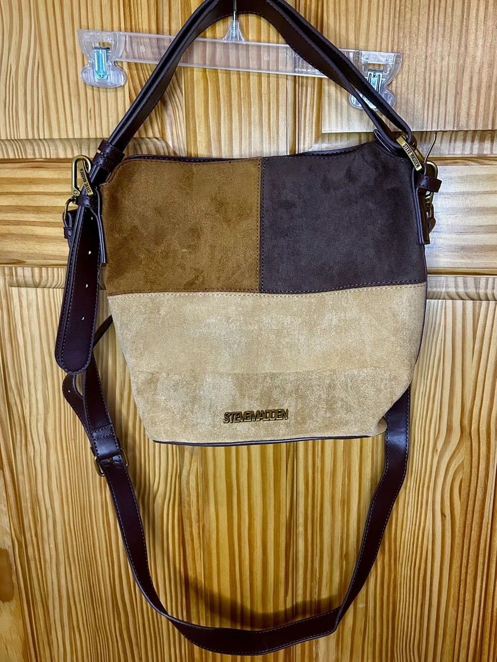 Steve Madden Two-Tone Tan & Dark Brown Suede Messenger Bag